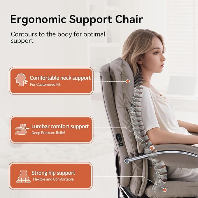 LEAGOO Office Chair with Foot Rest, Ergonomic Executive Office Chair with Arms, Reclining High Back PU Leather Comfy Swivel Computer Desk Chairs with Wheels (Camel)