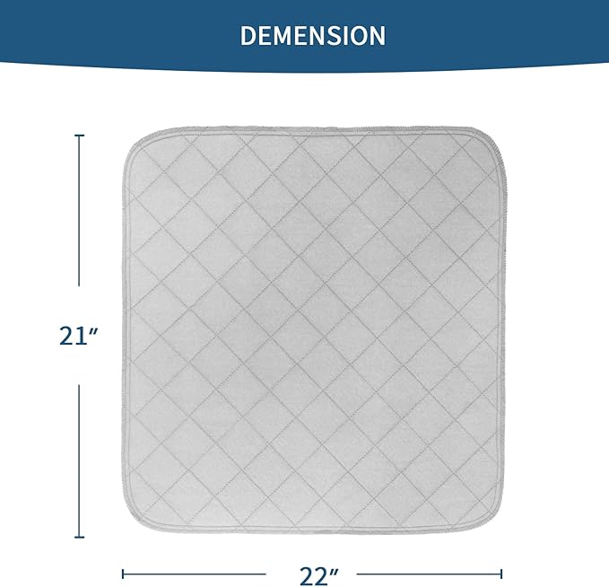 Waterproof Chair Pads for Incontinence 22" x 21", 2 Pack Non Slip Absorbent Wheelchair Reusable Seat Protector, Washable Seat Covers for Chairs, Gray