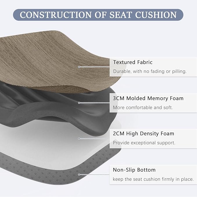 baibu Kitchen Chair Cushions Set of 4, Dual-Layer Patented Design Memory Foam Dining Chair Pads with Ties and Washable Cover, 4 Pack, 17" x 16" x 2", Light Brown