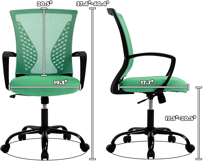 Comfortable Office Chair for Home - Ergonomic Computer Chair with Mesh Back & Lumbar Support, Adjustable Swivel Task Chair for Long Sitting, Mid Back Design (Green)