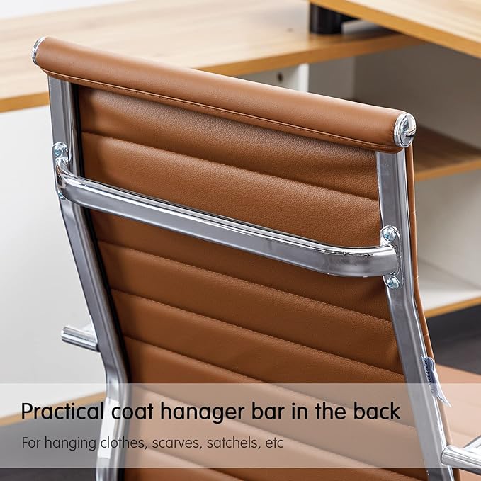 Home Office Chair Ribbed, Modern Leather Conference Room Chairs, Ergonomic Office Desk Chair, High Back Executive Computer Chair, Adjustable Swivel Chair with Arms (Brown)