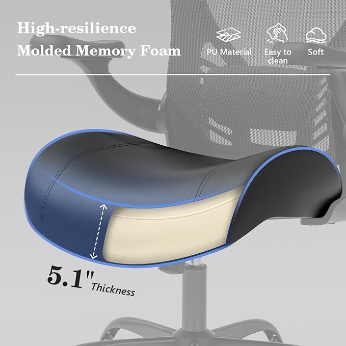 GYI Ergonomic Office Chair, Computer Desk Chair with Memory Foam Seat, Technical Mesh Back, 3D Flip-up Arms, Adjustable Lumbar Support&Height, Wheels for Home or Office, Black