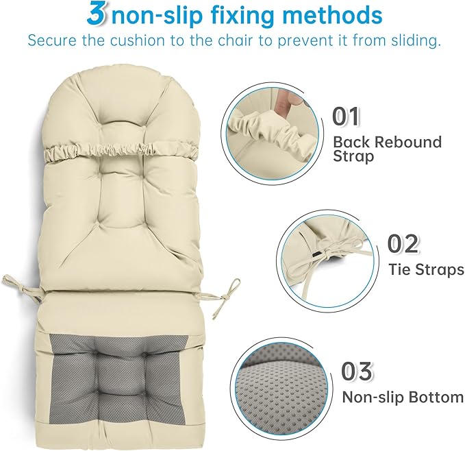 Adirondack Chair Cushion Tufted Waterproof Outdoor Rocking Chair Cushions with Ties Anti-Slip High Back Patio Chair Cushions for Patio Furniture Cushions