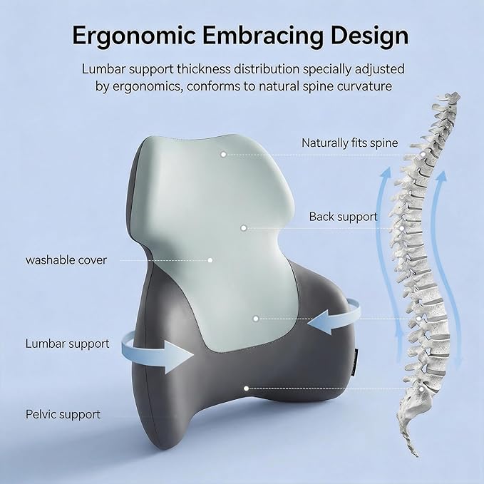 Comfort Lumbar Support Pillow for Office Chair, Ergonomic Memory Foam Lower Back Cushion, Lumbar Cushion for Desk Chair, Gaming Chair, Car Chair, Lower Back Pain Relief