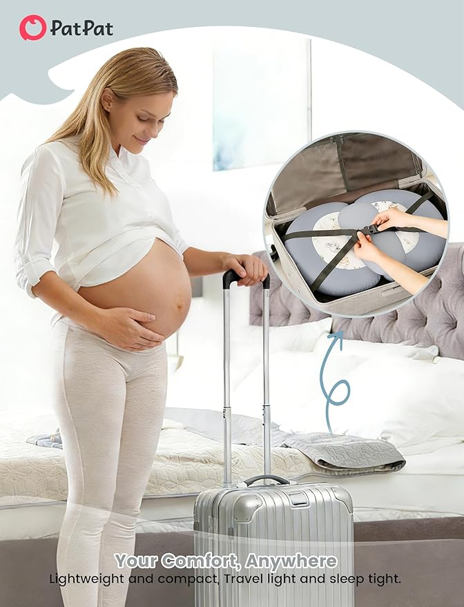 PATPAT Pregnancy Pillow for Sleeping, Maternity Pillow with Removable Cooling Cover, Support for Back, Belly and Hips, Portable Travel Wedge Pillow for Pregnant Women with Adjustable Small Pillow