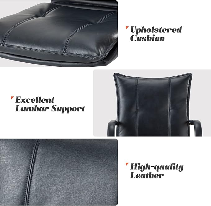 HULALA HOME Faux Leather Home Office Desk Chair, Adjustable Swivel Computer Chair with Golden Legs and Arms, Comfy Upholstered Task Chair, Navy