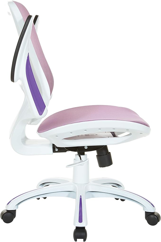 OSP Home Furnishings Riley Ventilated Manager's Office Desk Chair with Breathable Mesh Seat and Back, White Base with Purple