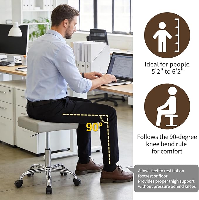 FIRAVOE Adjustable Drafting Stools 17-21 inch (Saddle Shaped Seat) (300lbs Capacity) Office Stool with Wheels (Gray)