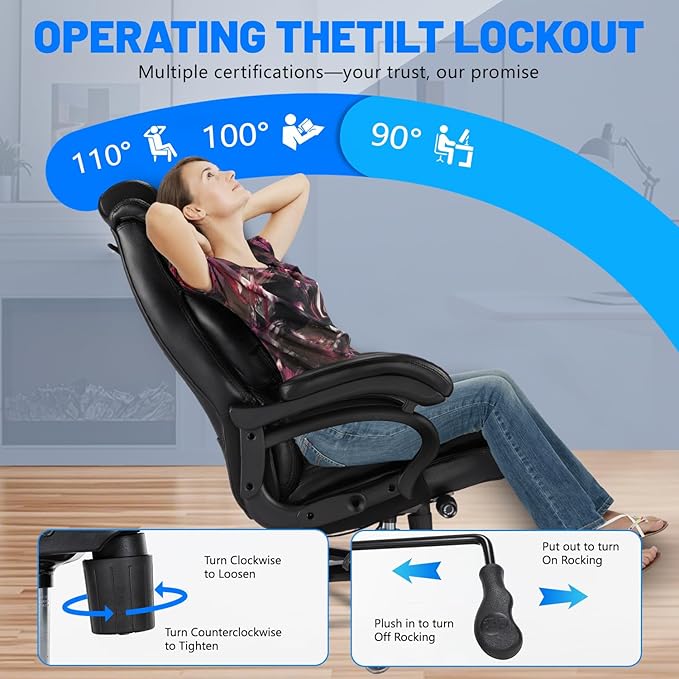 800lbs Big and Tall Office Chair, Executive Chair with Adjustable Headrest, High Back Extra Wide Seat, Heavy Duty PU Leather for Home Office, Comfortable Large Computer Desk Chair