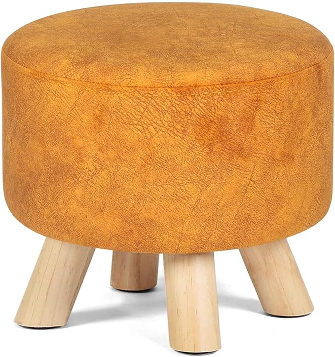Homebeez Round Ottoman Stool Foot Rest Small Fabric Footstool with Non-Skid Legs (Dark Orange)