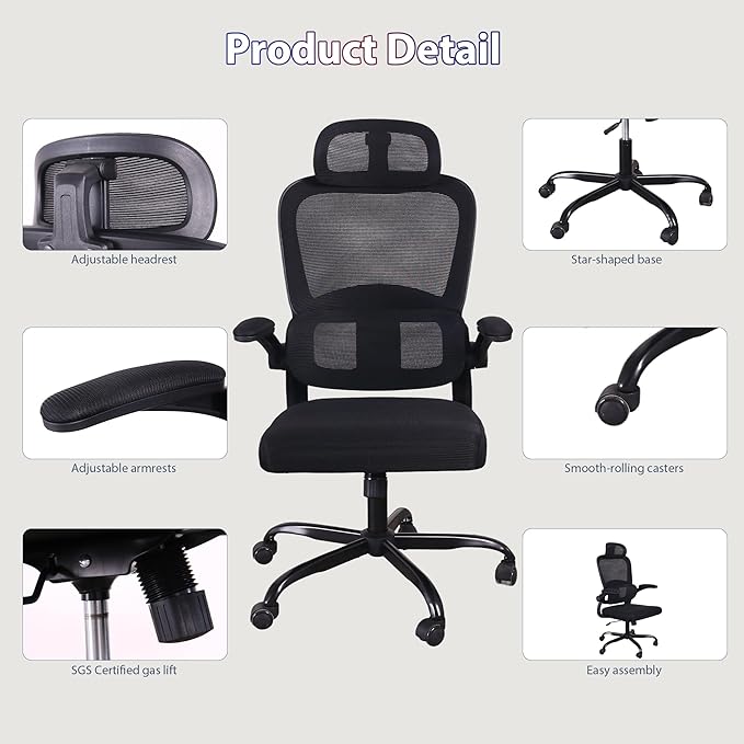 Office Chair Ergonomic Desk Chair,Office Desk Chair with High Back Mesh and Adjustable Lumbar Support Rolling Work Swivel Task Chairs with Wheel 3D Armrests and Headrest