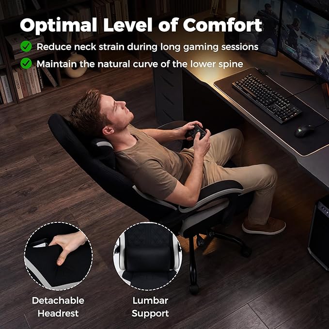 Goplus Gaming Chair, Ergonomic Office Chair with Foot Rest, Lumbar Support, Linkage Armrests, Detachable Headrest, 360°Swivel Computer Desk Chair w/Adjustable Backrest & Height, 330 lbs Capacity