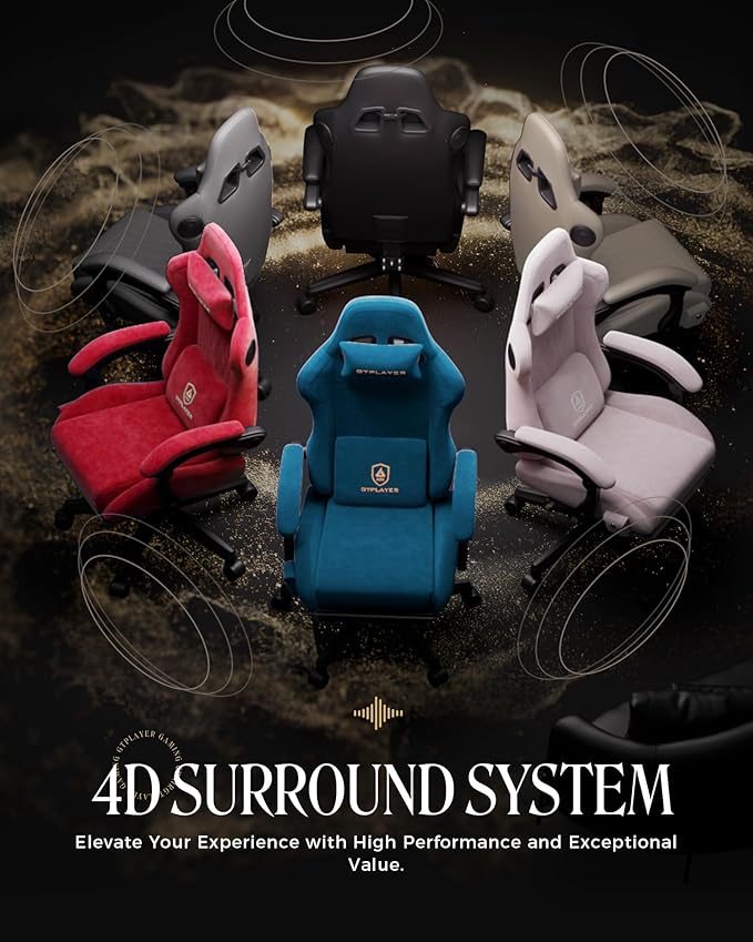 GTPLAYER Gaming Chair with Speakers, Video Game Chairs with Footrest, PC Gamer Chairs for Adults - Padded High Back Ergonomic Reclining Silla Gamer, Linkage Armrest, Ace Pro, Blue (Velvet)