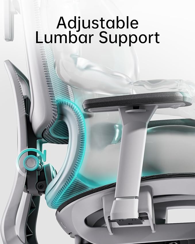 Hbada Ergonomic Office Chair with 3D Adjustable Armrests, Adjustable Lumbar Support High Back for Computer Chair, Big and Tall Mesh Office Chair, Home Office Desk Chairs White