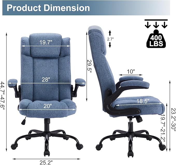 High Back Fabric Office Chair, Ergonomic Computer Desk Chair with Adjustable Headrest & Flip-up Armrests, 120° Tilt Rock Function, 400 lbs Weight Capacity for Home Office & Lumbar Support