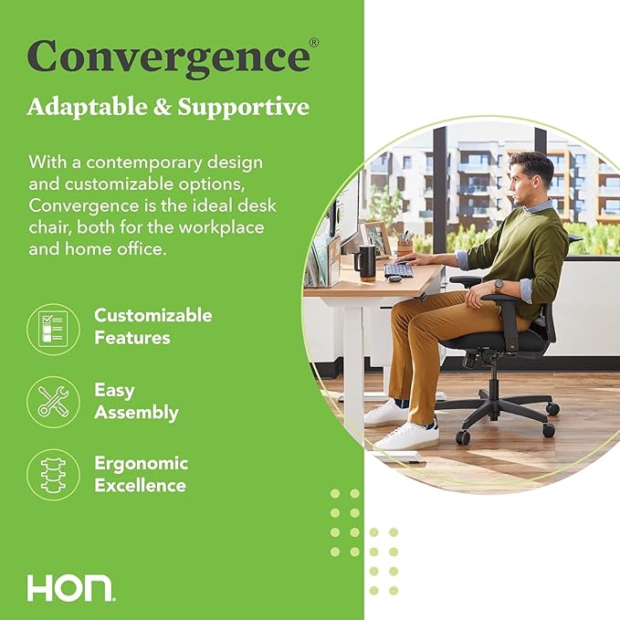 HON Convergence Ergonomic Office Chair with Mesh Back, Adjustable Arms, Lumbar Support, Synchro‑Tilt Desk Chair with Wheels for Home Office or Computer Use, Black Frame, Ruby