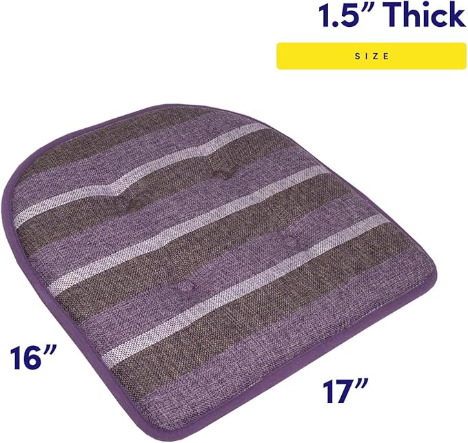 Sweet Home Collection Chair Cushion Memory Foam Pads Tufted Slip Non Skid Rubber Back U-Shaped 17" x 16" Seat Cover, 6 Count (Pack of 1), Bradford Purple