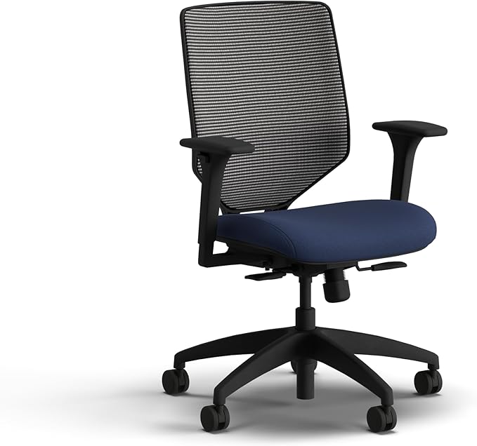 HON Solve Office Chair, Ergonomic Office Chair Mesh Back Support, Adjustable Lumbar Support, Height Adjustable Arms, Black Frame, Indigo
