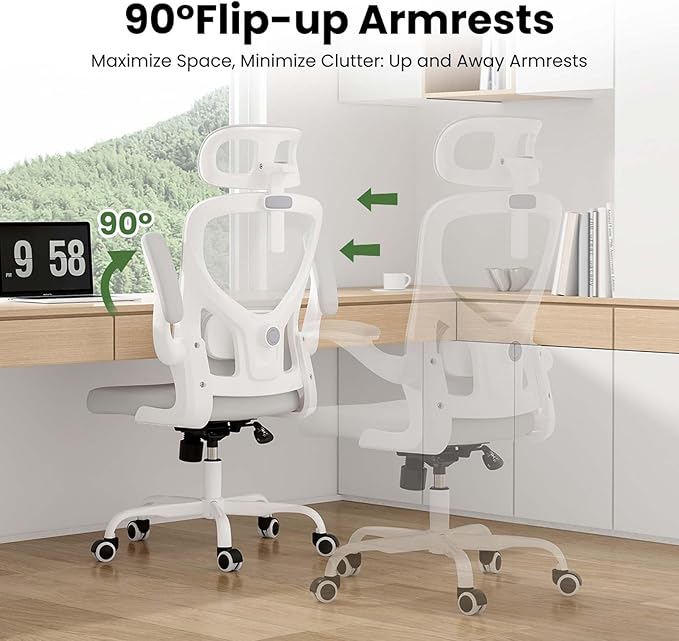 Ergonomic Mesh Office Chairs with Lumbar Support and Adjustable Headrest, High Back Comfortable Computer Desk Chair with Wheels and Armrests, Home Office Rolling Gaming Chair, Max Load 350 lbs (White)