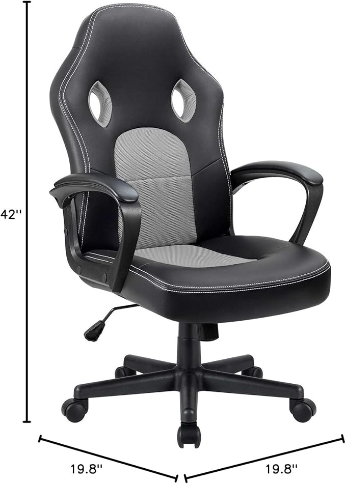 Furmax Office Chair Desk Chair Leather Gaming Chair Computer Chair Racing Style Ergonomic Adjustable Swivel Task Chair with Lumbar Support and Arms (Grey)