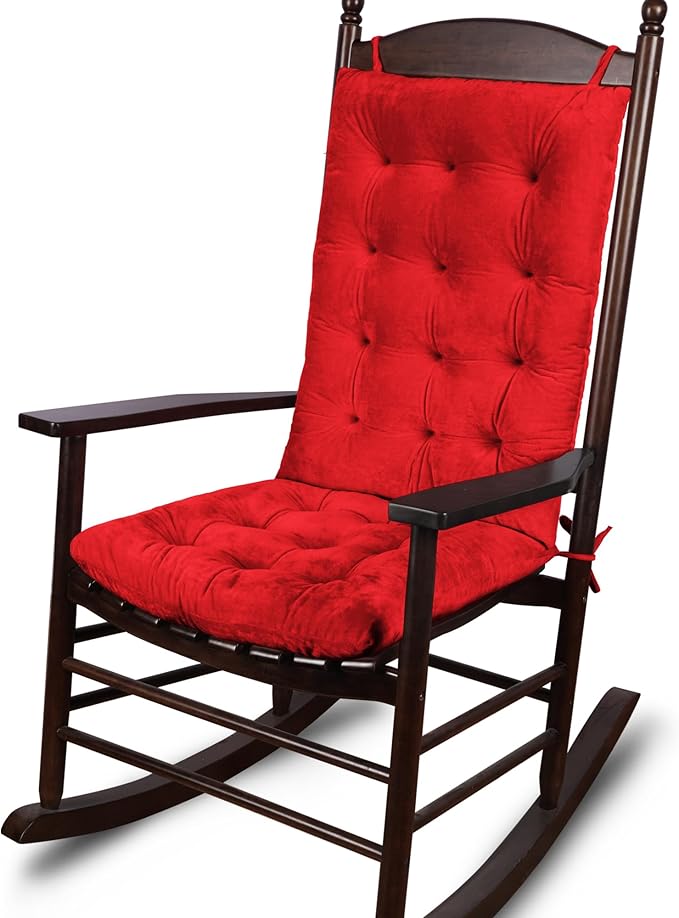 ELFJOY Rocking Chair Cushion Large Rocking Chair Pads with Ties Premium Tufted High Back and Seat Cushion 2 Piece Set Red