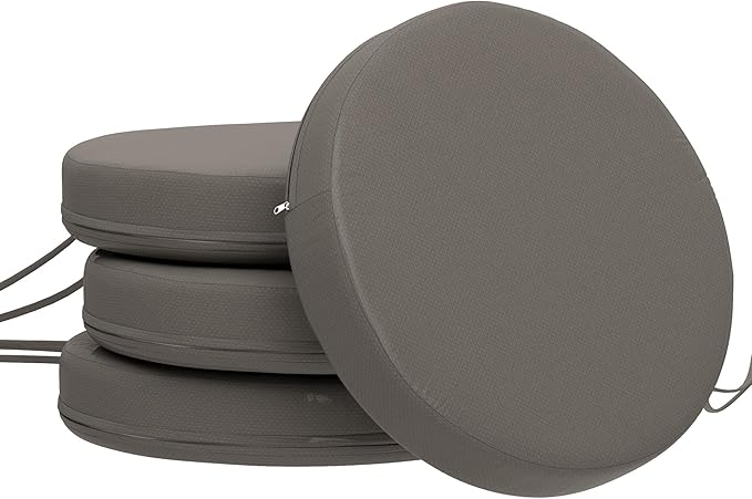 Outsunny Outdoor Bistro Chair Cushions Set of 4 with Machine Washable Cover, 15" x 15" x 3" Thick Round Seat Cushions for Patio Furniture with Ties, Chair Pads for Dining Chairs, Dark Gray