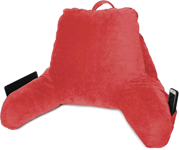 Clara Clark Reading Pillow with Shredded Memory Foam for Sitting Up in Bed and Couch, Back and Arms Adjustable Support for Adults & Teens Backrest Pillows for Reading, with Washable Cover Red