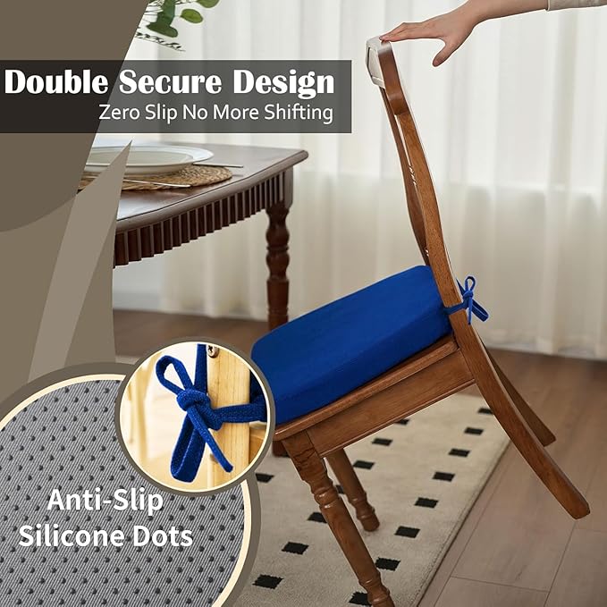 2'' Thick High-Density Foam Indoor Chair Cushions | Dining Chair Pads with Ties, Removable Washable Cover, Kitchen Chair Cushions 17"x16", Sapphire Blue 6 Pack