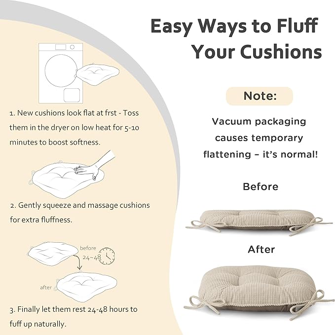 ELFJOY Dining Chair Cushions 1 Piece Thick Non Slip Kitchen Chair Pads with Ties Comfortable Indoor Kitchen Seat Cushions 18" x 18" x 3" Beige