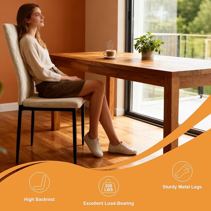 Lightdot Dining Chairs Set of 2, Moden Kitchen Table Chairs with Mental Legs and Padded Seat for Dining Room/Kitchen/Living Room/Restaurant, Beige