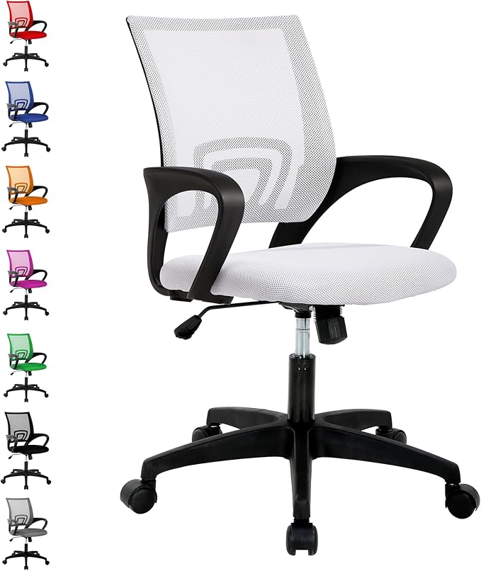Office Chair, Ergonomic Desk Chair with Lumbar Support Arms, Adjustable Mid Back Executive Task Chairs Computer Chair Home Office Desk Chairs for Student, Women, (White)