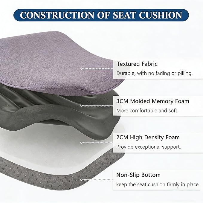 Big Hippo Ergonomic Lumbar Support & Memory Foam Seat Cushion Set - Sciatica & Tailbone Pain Relief for Office, Car & Wooden Dining Chairs - Non-Slip Body Positioner with Breathable Mesh Cover (Gray)