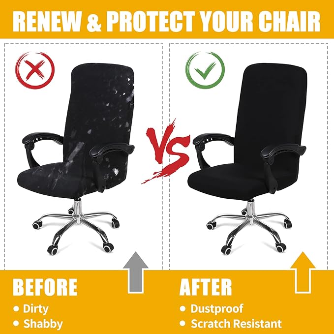 Smiry Stretch Printed Office Computer Chair Covers, Universal Desk Rotating Chair Slipcovers Removable Washable, Soft Fit Anti-Dust Spandex Protector Cover with Zipper, Black