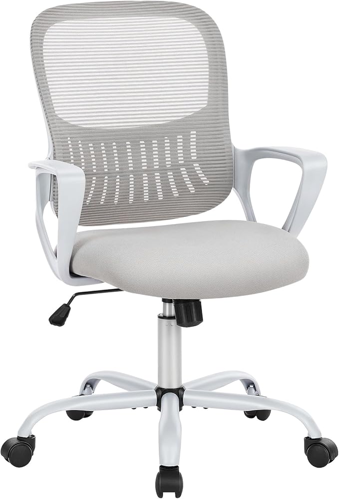 Sweetcrispy Ergonomic Mid-Back Mesh Home Office Desk Chair with Wheels, Managerial Executive Chair with Lumbar Support, and Comfortable Armrests for Home, Bedroom, Study, Office, Grey