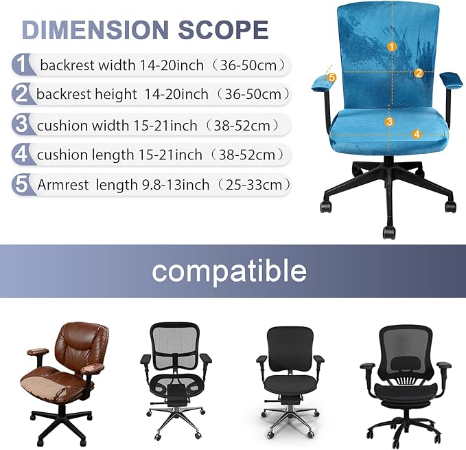 Tallew 4 Pcs Office Chair Covers Set Computer Universal Protective Stretchable Chair Seat Covers Desk Armrest Slipcovers Pads Office Cushion Backrest for Rotating(Sapphire)