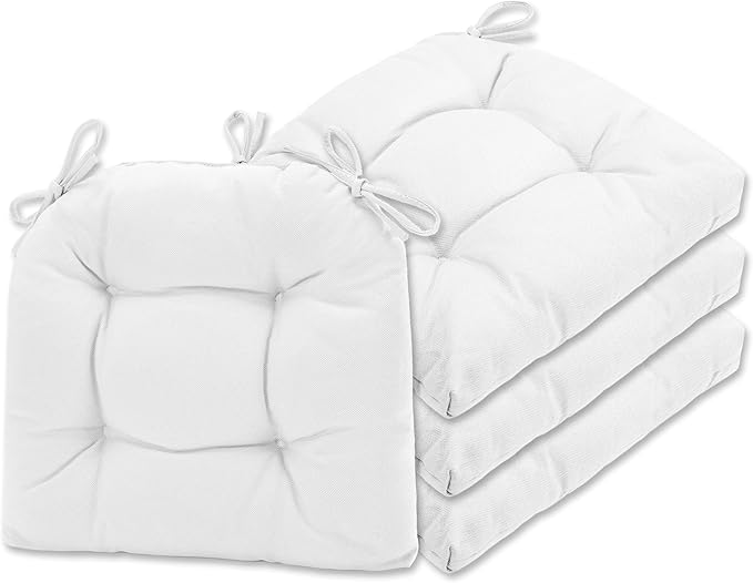 SQUARE MOON Chair Cushions for Dining Chairs, 3 Inch Thick Comfortable Kitchen Chair Pads, Dining Room Seat Cushions with Ties, Machine Washable, 17" x 16" x 3", 4/Pack, White