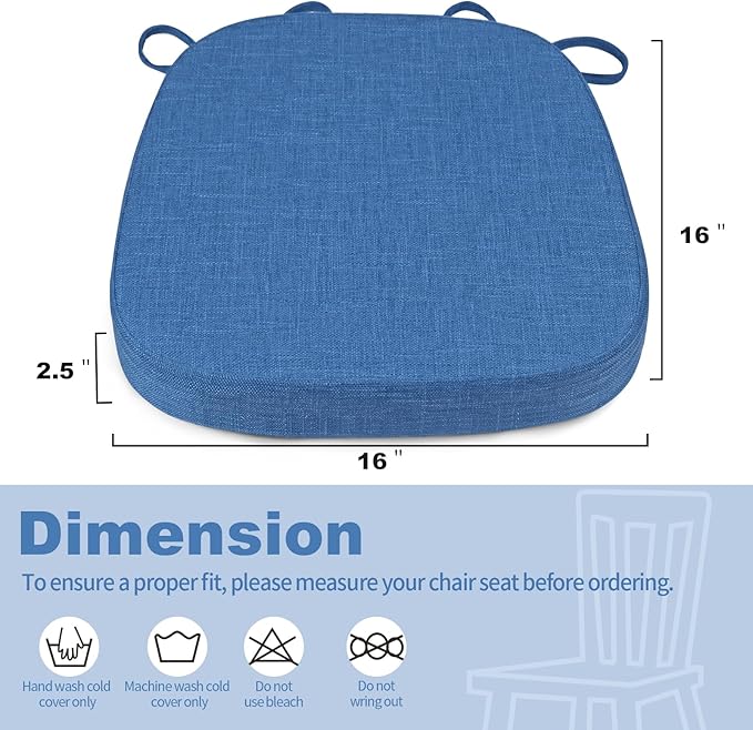 BUYUE Thickened 2.5" Dining Chair Cushions Set of 4, U-Shape High Density Foam Comfortable Chair Pads for Kitchen, Slip Resistant Indoor Seat Cushions (4 PCS, Dark Blue)