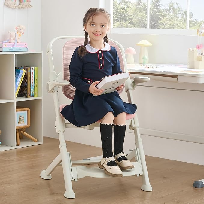 ERIYA Kids Desk Chair,Ergonomic Chair: Breathable Mesh Back, Adjustable Seat, Flip-Up Armrests, Footrest, Lumbar | Ideal for Kids, Petite Adults – Ultra-Comfy for Study/Work (Pink)