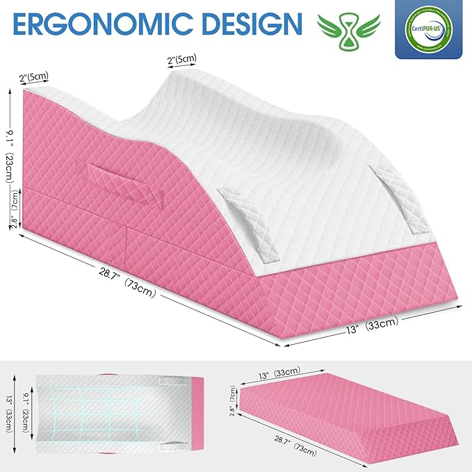 TranquilRelax Elevation Pillows for Leg After Surgery, Memory Foam Adjustable Wedge Pillow for Injury or Rest, Ankle Pillow for Sleeping Blood Circulation Pink/Single Leg