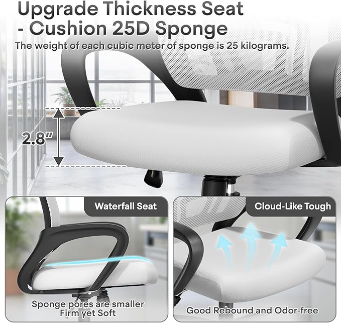 Athena Collection Office Chair - 330Lbs, 2 Packs Breathable Mesh Desk Chair Thickness Cushion with Lumbar Support & Armrest, Rolling Swivel Adjustable Tilt Lock for Home Office/Gaming, Bedroom Study