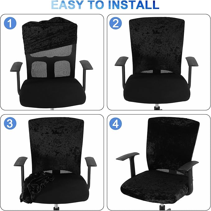 Tallew 4 Pcs Office Chair Covers Set Computer Universal Protective Stretchable Chair Seat Covers Desk Armrest Slipcovers Pads Office Cushion Backrest for Rotating(Black)