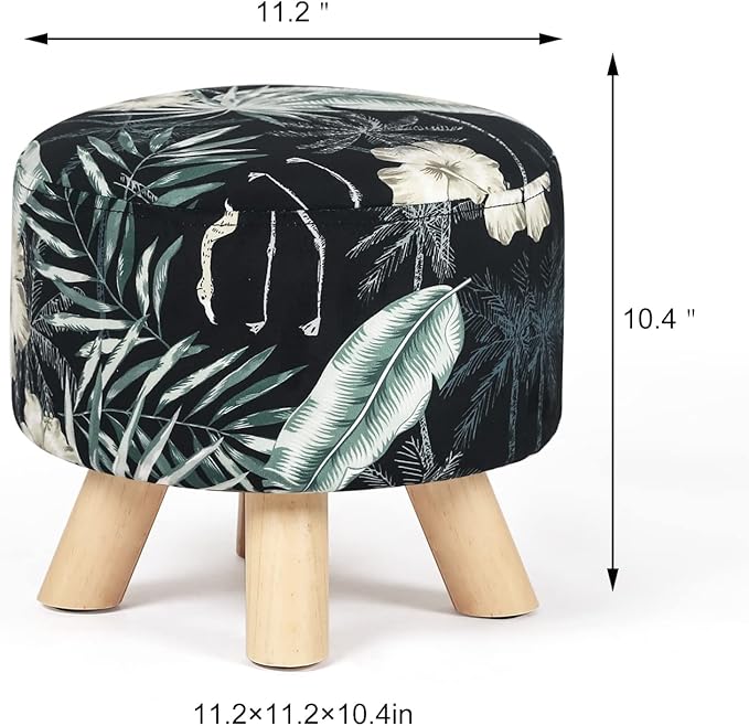 Homebeez Round Ottoman Stool Velvet Foot Rest, Small Footstool with Non-Skid Legs (Blue Flower)