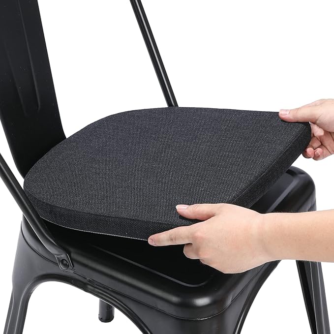 BUYUE Natural Linen 14x14 Magnetic Cushion for Metal Chair 1 Piece, Enhanced Anti-Slip Seat Pad for Dining Kitchen Café Stackable Chair (U-Shape, Black, 1 Count)