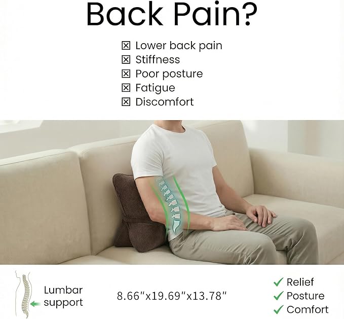 Pat. Pend. Corduroy Lumbar Back Support Pillow for Recliner, Relaxing and Sitting, Triangle Cushion for Sofa or Bed Sitting, Backrest Support Pillow with Removable Washable Cover, Chocolate