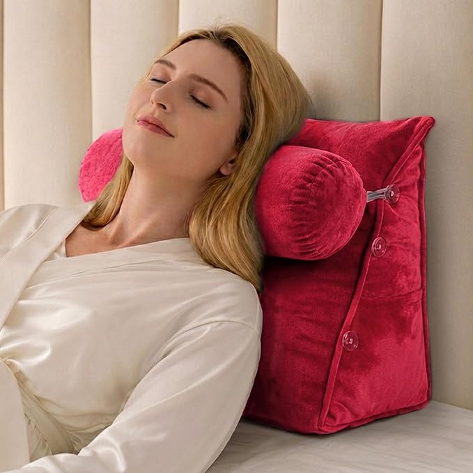 Cheer Collection Reading Wedge Pillow - Adjustable Wedge Reading Pillow with Neck Support, Hollow Fiber-Filled Backrest Pillow for Reading, Gaming, and TV Watching, Maroon