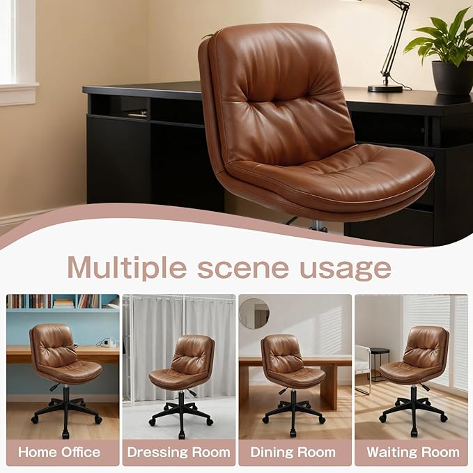 Office Chair, Ergonomic Desk Chair with Padded Cushion & Backrest, Adjustable Height & 360° Swivel, Armless Task Chair for Home Office, Computer Desk & Vanity Brown 1