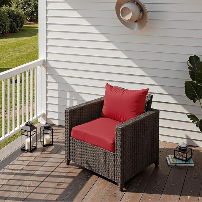 PatioGlow Outdoor Seat Cushion Set 24 x 24 x 4 Inch, Waterproof & Fade Resistant Patio Furniture Cushions with Removable Cover and Ties, Thick Deep Seating Pads for Outside Chair Sofa Couch, Red