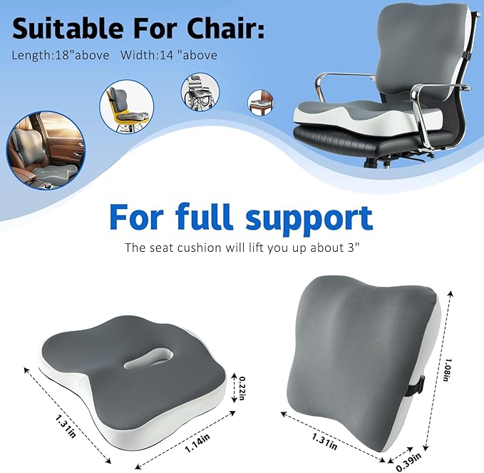 SFSFSCDF Memory Foam Comfort Seat Cushion，Lumbar Support Pillow for Sciatica & Tailbone，Office Chair Cushion，Suitable for Office，Chairs,Automobiles, Wheelchairs, Home and Office Use (Seat Cushion)