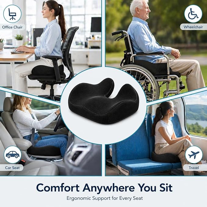 CXC Memory Foam Seat Cushions for Office Chair – Pressure Relief Seat Cushion for Desk Chair, Car, Wheelchair, Hip & Tailbone Pain Relief Cushion for Long Sitting, Non-Slip (Black - Breathable Mesh)