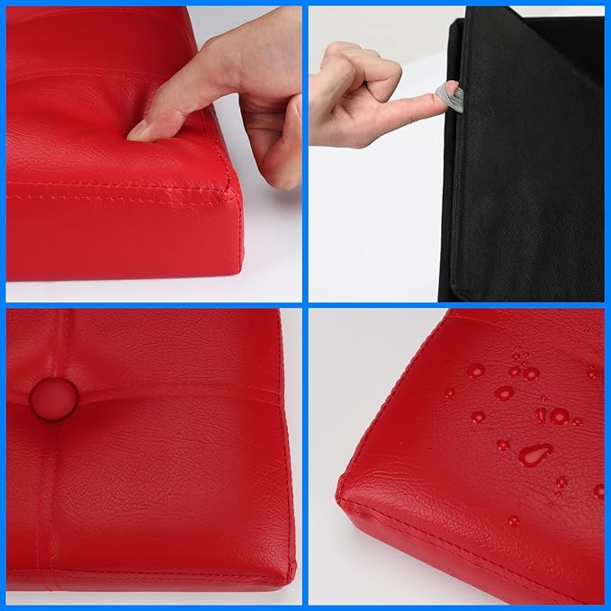 Bsketa Storage Ottoman, Folding Foot Stool with Thicker Foam Padded Seat Small Leather Storage Ottoman Bench Foot Rest for Living Room Foldable Coffee Table 17x13x13in,Red